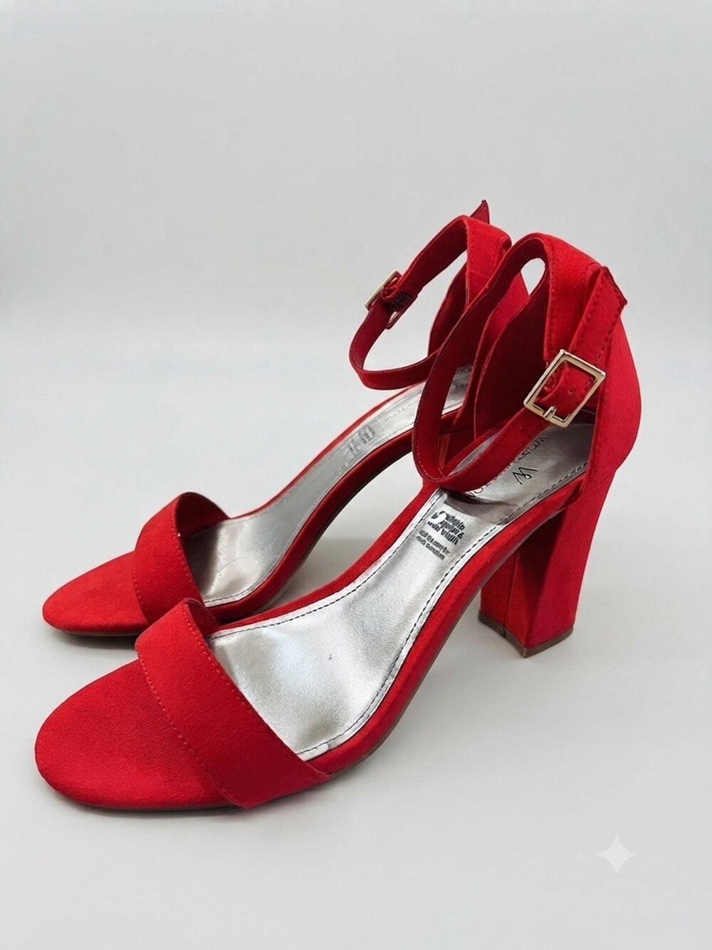Worthington Red Suede Block Heel Sandals Ankle Strap Women’s Size 7.5M Formal